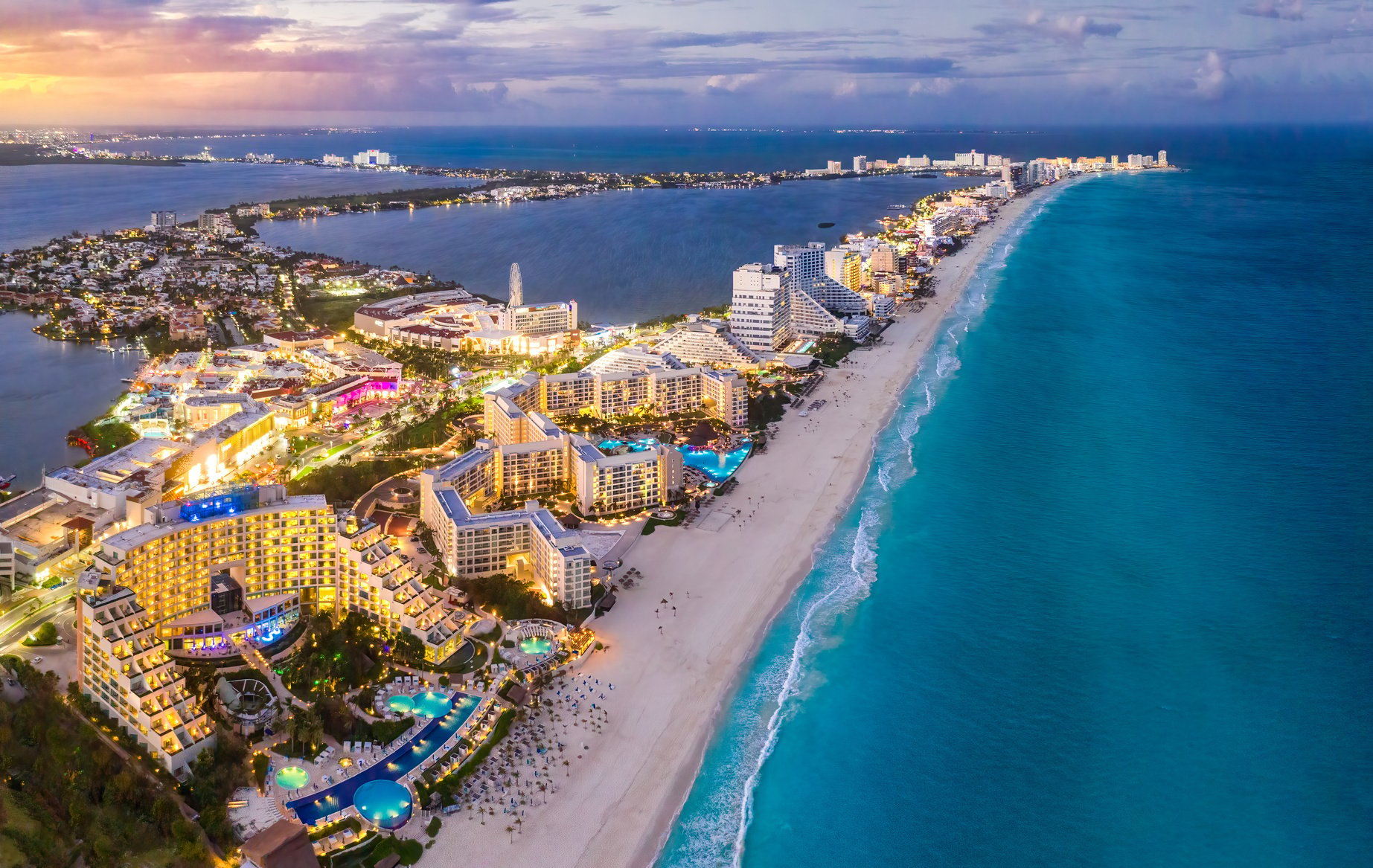 Cancun beach coast with sunsets